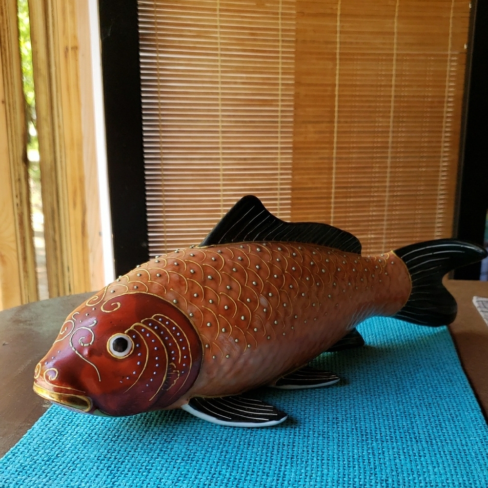 Andrea Sedek Fish Sculpture - Red and Black Koi 10in